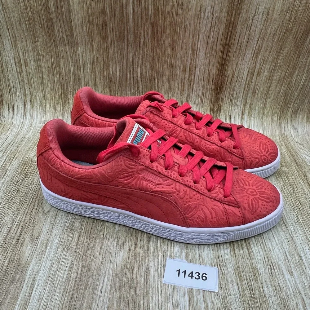 Puma Suede Caribbean Floral Men's Size 10 Hot Coral Sneakers Shoes 365766-01